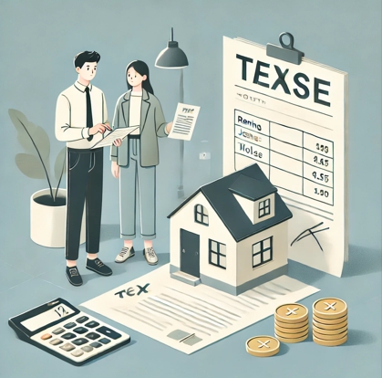 무주택자인 젊은 부부가 전세를 살지 월세를 살지 세금 계산을 하고 있음 옆에 집