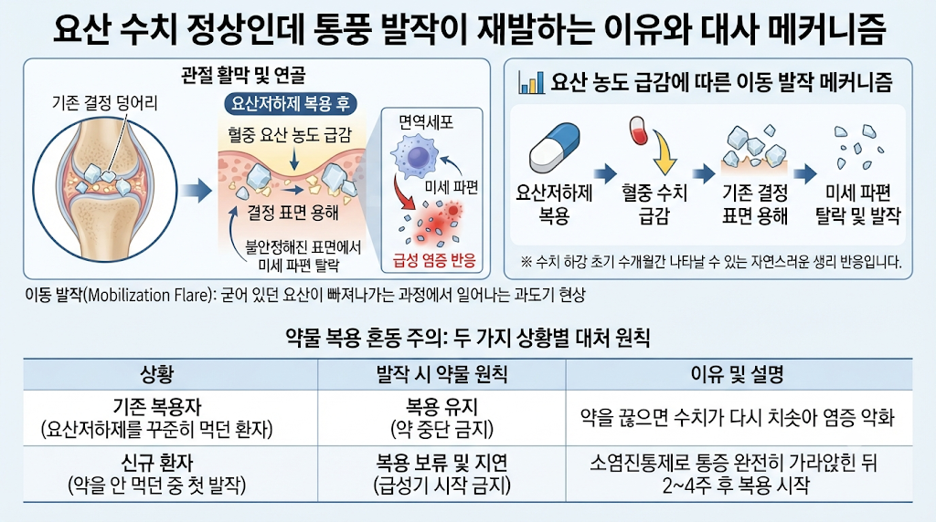 요산 수치 정상인데 통풍 발작이 재발하는 이유와 대사 메커니즘