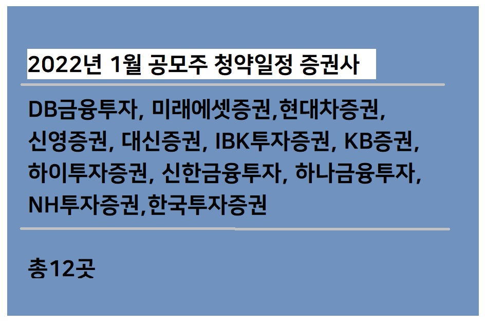2022년 1월 공모주 청약일정 증권사