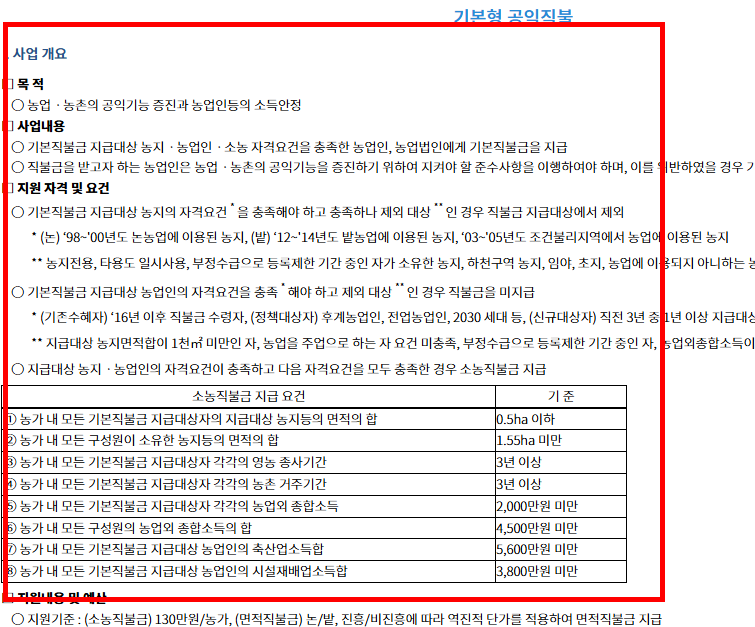 농업 직불금 대상