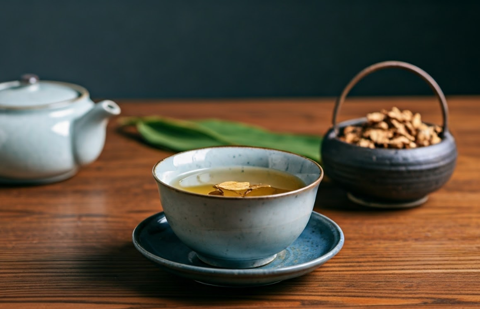 따뜻한 차와 재료들