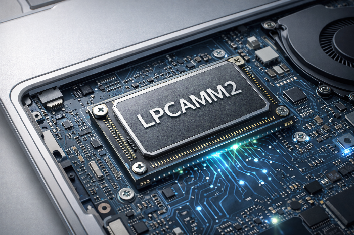 초슬림 노트북에 적용된 소캠2 메모리 모듈의 물리적 구조와 실장 모습.