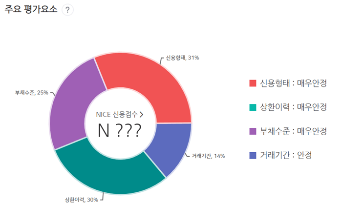 주요 평가요소 4가지에 대한 신용평가 요약 정보