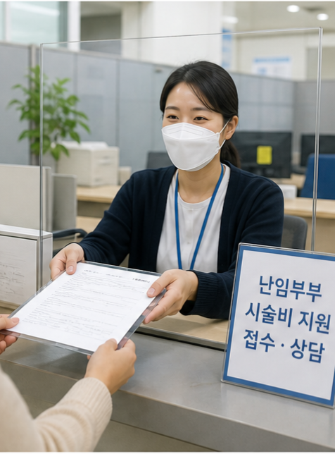보건소 접수 창구에서 난임 시술비 지원 신청하는 모습