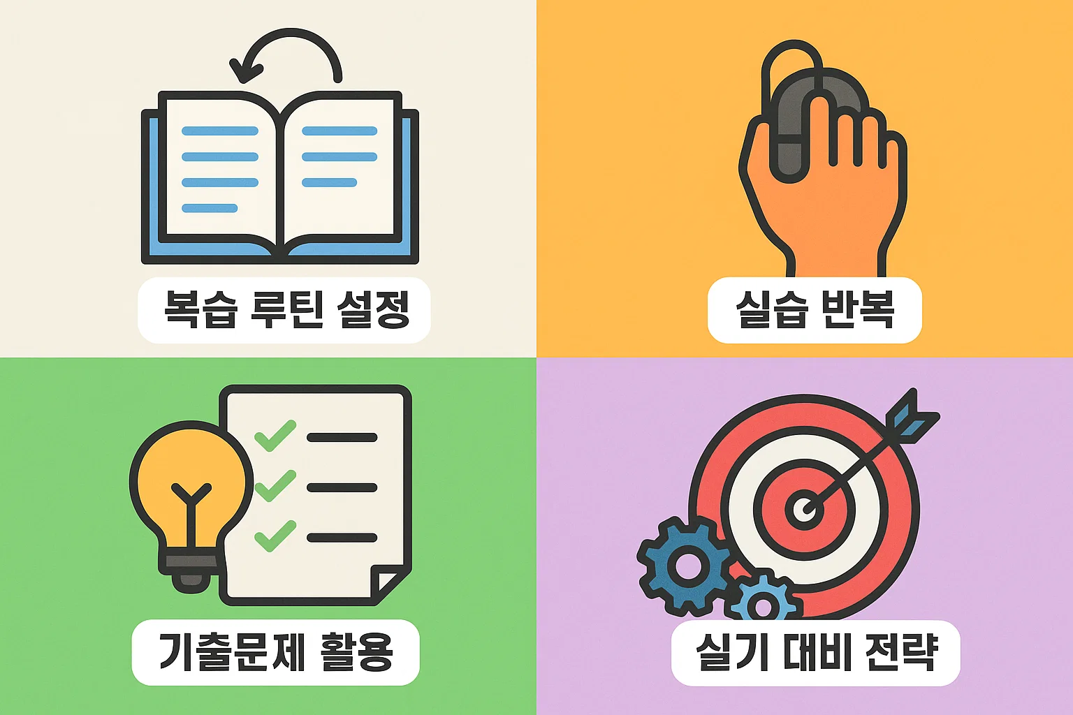 빅데이터분석기사 시험 대비를 위해 복습 루틴 설정, 실습 반복, 기출문제 활용, 실기 대비 전략을 체계적으로 정리한 학습 로드맵 인포그래픽