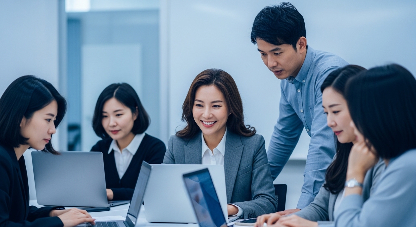 열정적으로 직업 훈련에 참여하여 새로운 기술을 배우는 경력단절 여성들