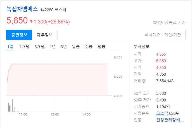 녹십자엠에스-당일-차트-이미지