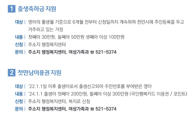천안시 첫만남이용권 출산지원금 혜택