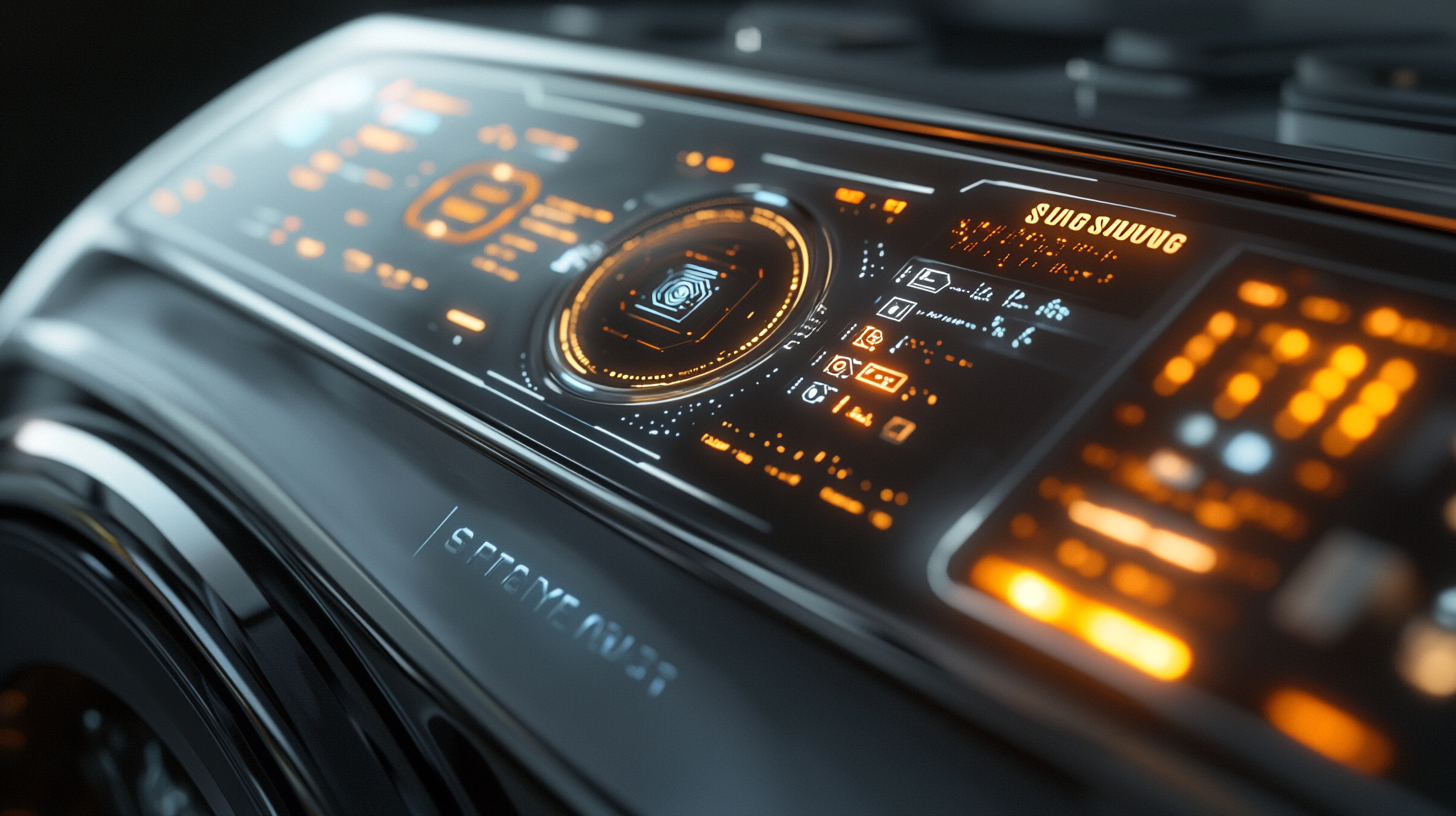 삼성 WD25DB8695BC 세탁기의 AI 패널을 근접 촬영하여 혁신적인 디자인과 인터페이스를 보여주는 장면.