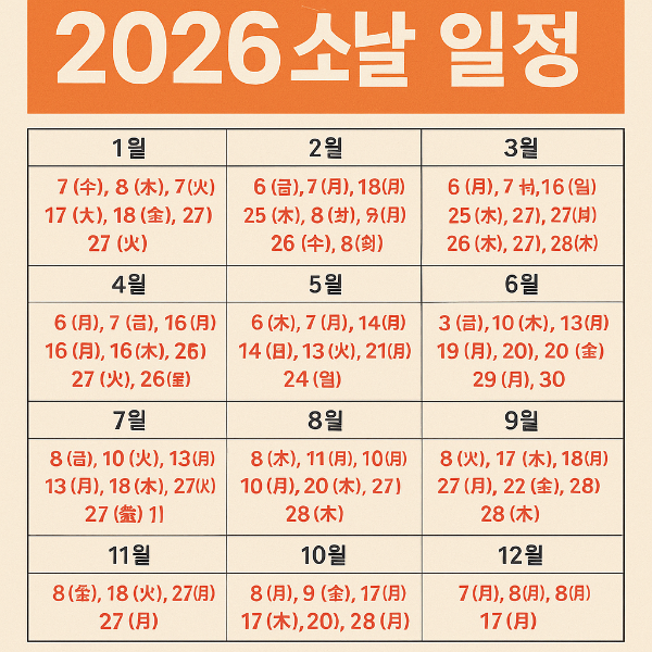 2026년 손없는 날 일정