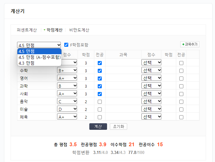 네이버 학점계산기로 계산하기
