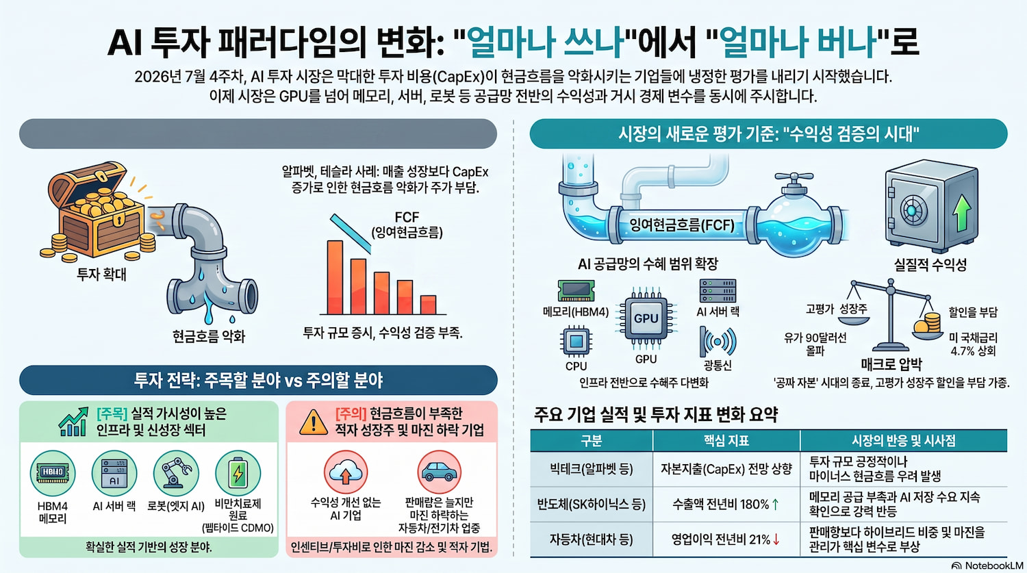 AI 투자는 늘었는데 빅테크는 빠졌다, 메모리&middot;서버가 버틴 이유｜2026년 7월 4주차 주식시장 뉴스 정리