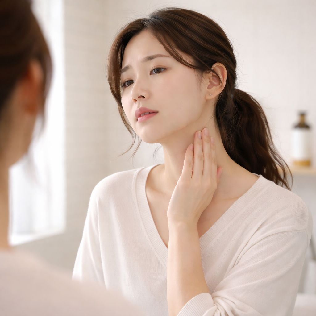 인후염으로 목소리가 쉬고 말하기 불편한 상황을 표현한 이미지