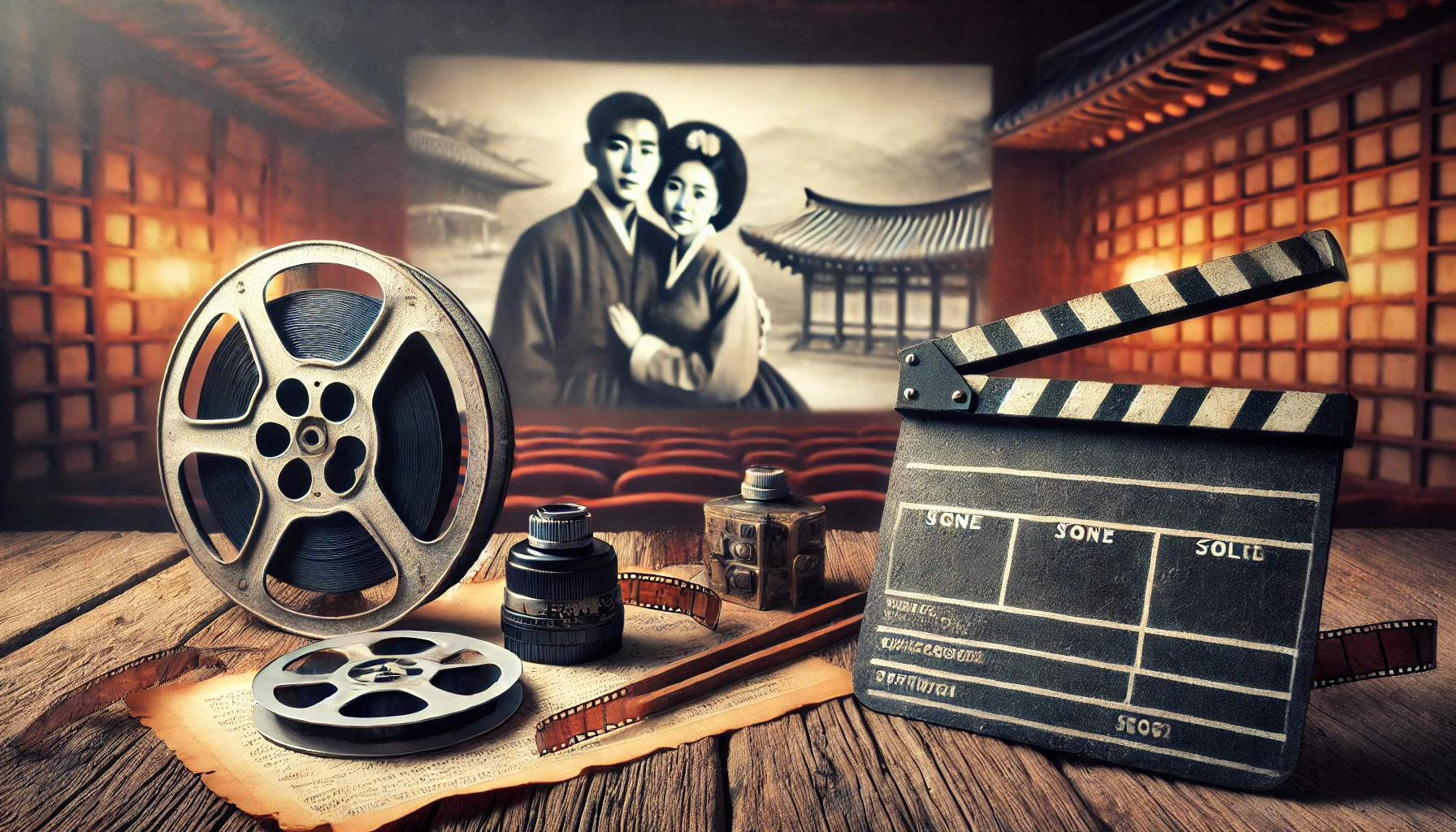 Film roll, Korean man and woman, white screen, film