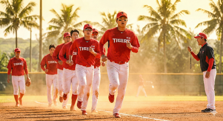 기아 선수들이 러닝을 하고 있는 모습