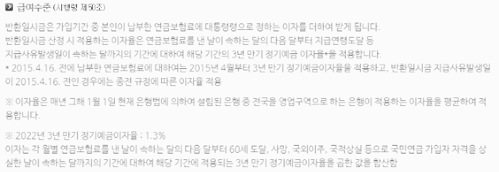 국민연금 환급금 급여 수준