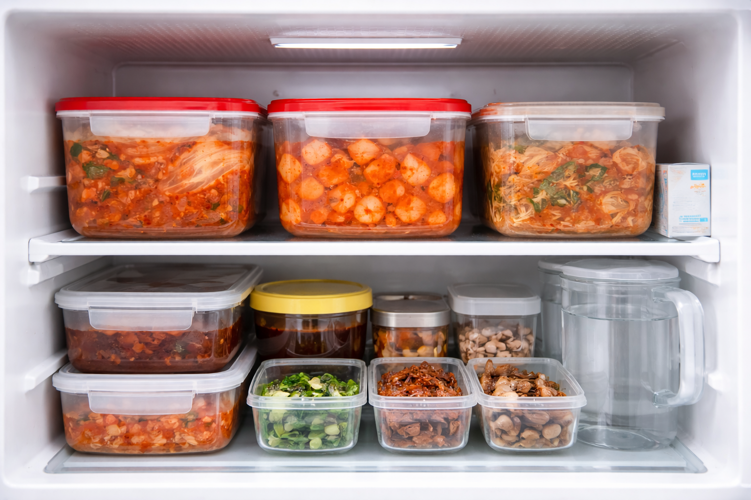 김치 냉장고 문을 열었을 때 보이는 내부 모습