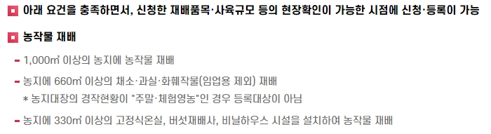 농작물 재배 등록 조건 안내