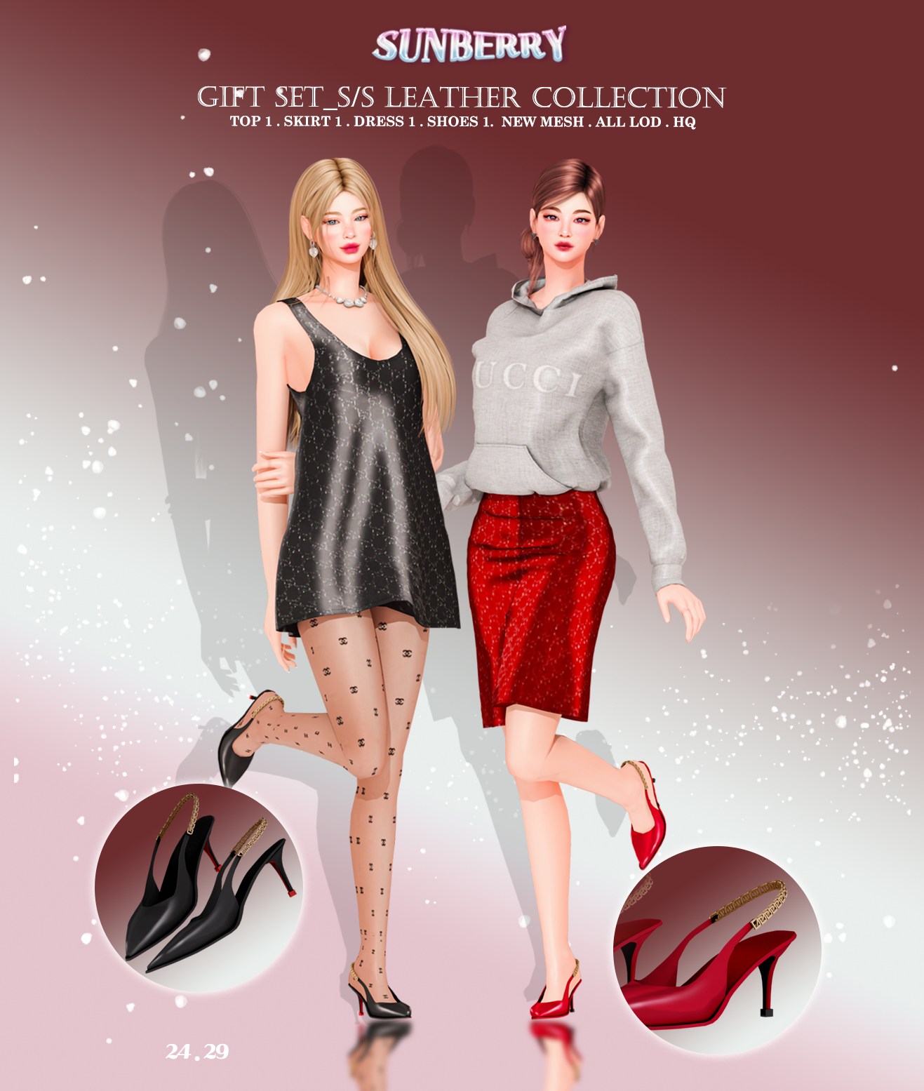 sims 4 leather dress 202 - Side slit leather dress 3D