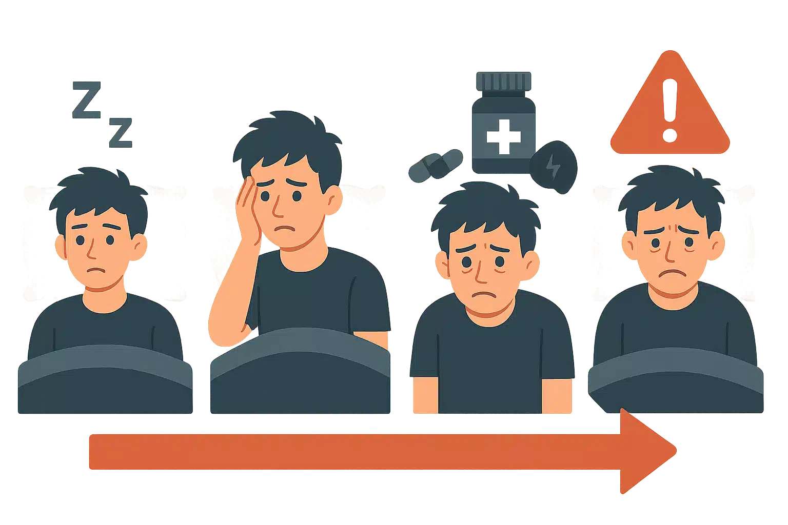 시간이 지남에 따라 악화되는 불면증을 시각적으로 표현