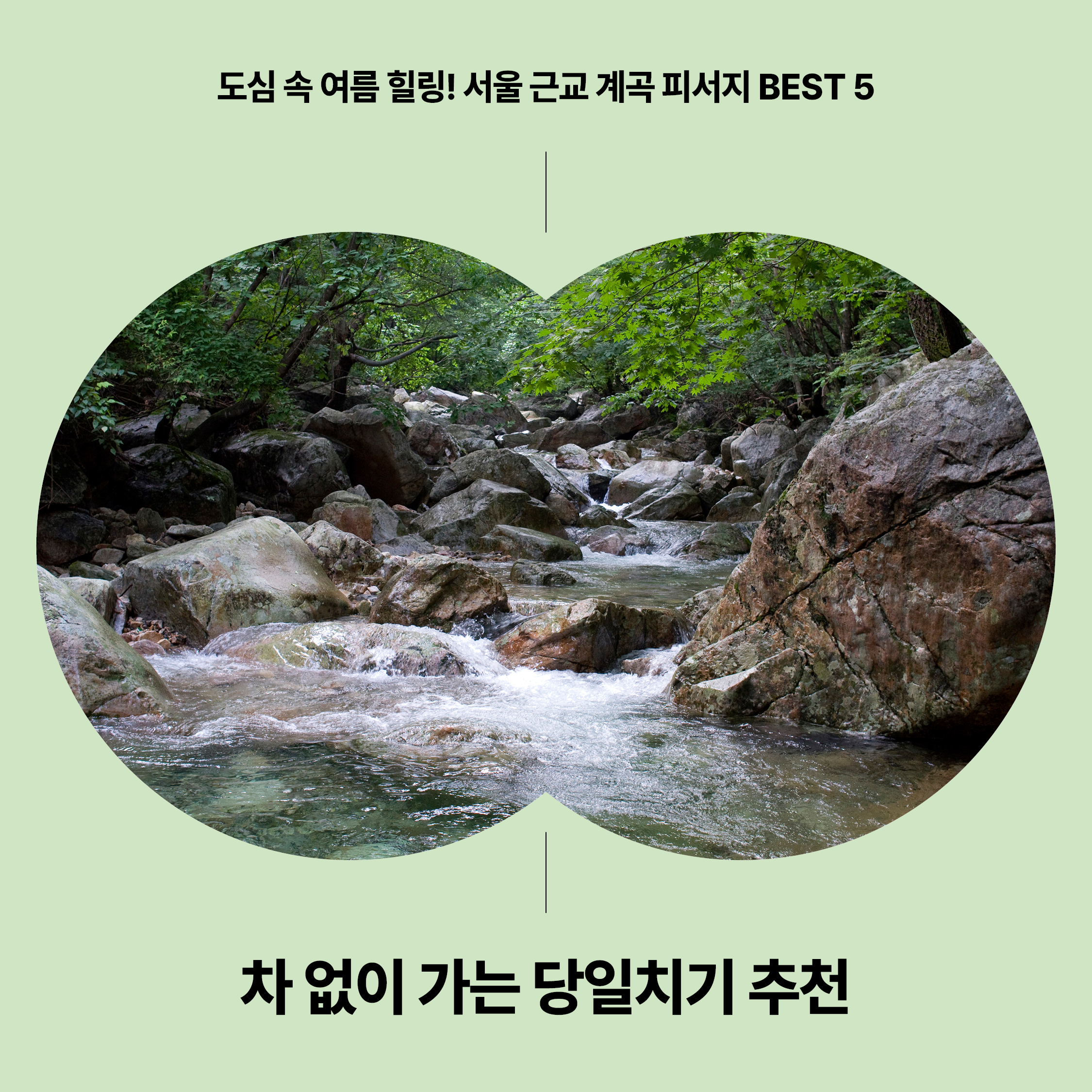 서울 근교 숲속 계곡 풍경 – 바위 사이로 흐르는 맑은 계곡물과 녹음 가득한 여름 피서지