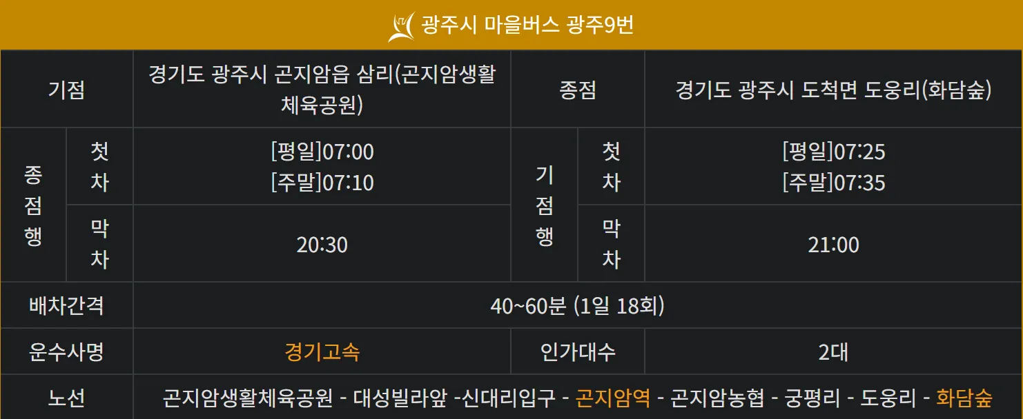 화담숲 광주9반 버스