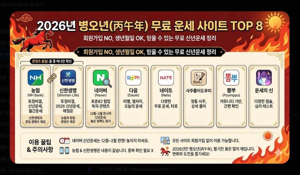 2026년 병오년 운세 무료 확인 방법 총정리
