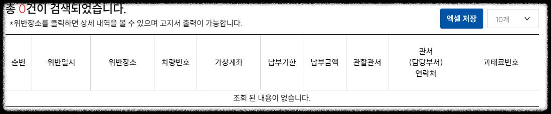 자동차 과태료 조회 결과