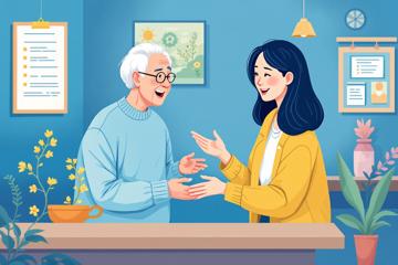 동사무소에서 에너지 바우처 설명받고 있는 노인