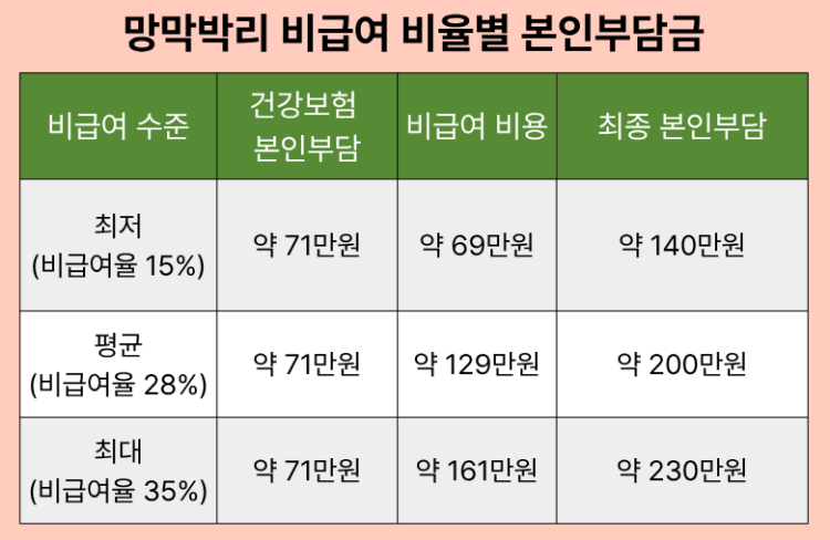 망막박리 비급여 비율별 본인부담금