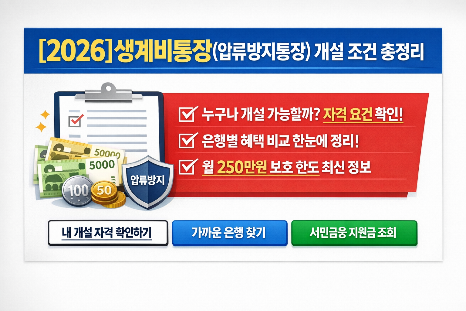 생계비통장(압류방지통장) 개설 조건