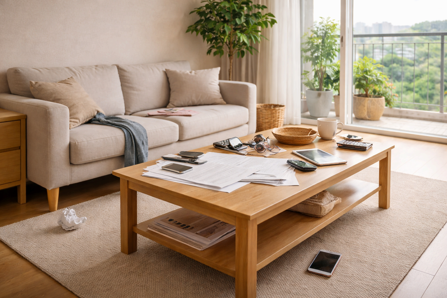정리되지 않은 거실 테이블 생활 풍수 이미지