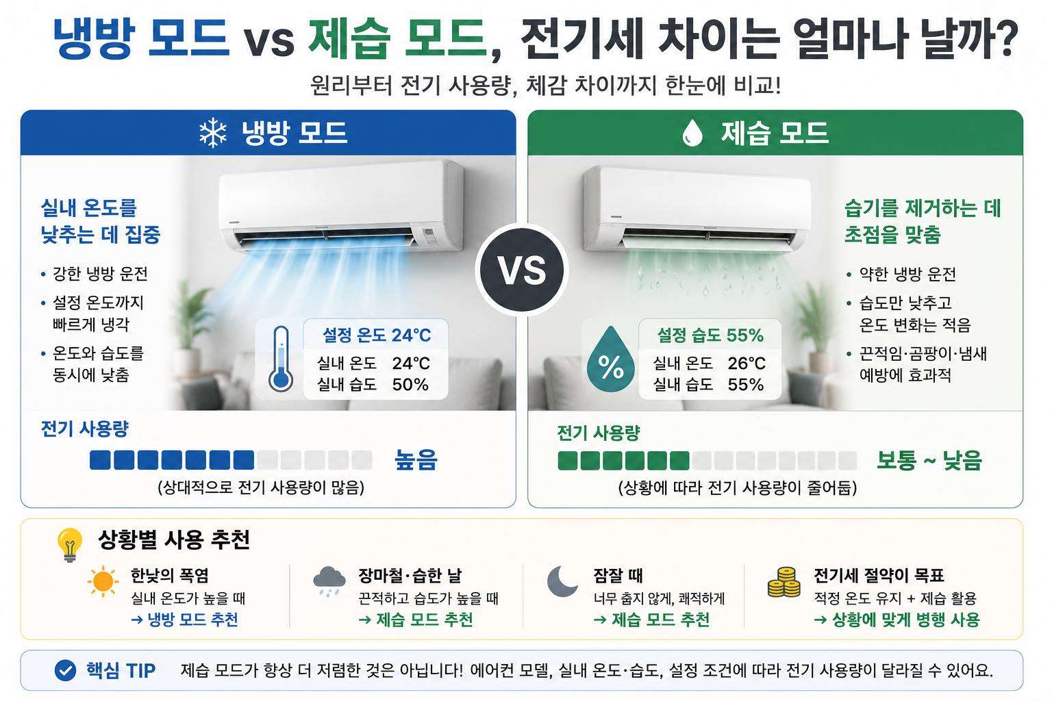 냉방 모드 제습모드 전기세 차이 인포그래픽
