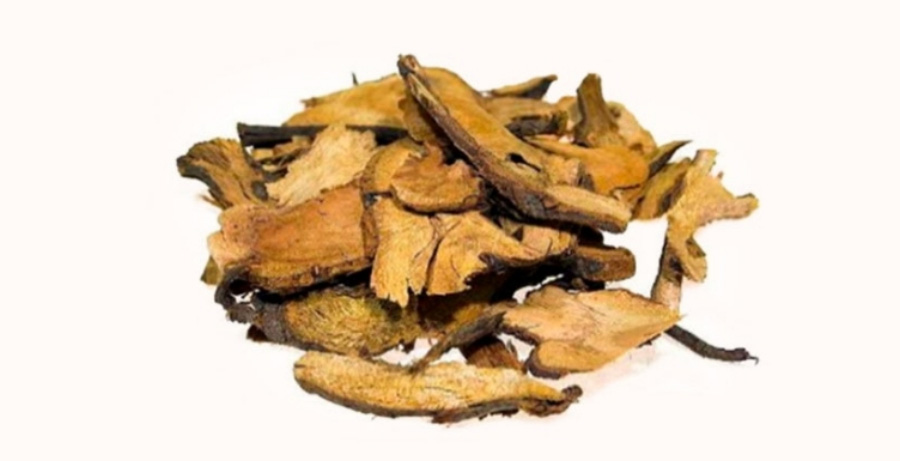 야생에서 채취를 한 호장근을 깨끗하게 세척한 후에 말린 것을 편으로 썰어서 하얀 바닥 위에 수북하게 놓아두고 찍은 사진