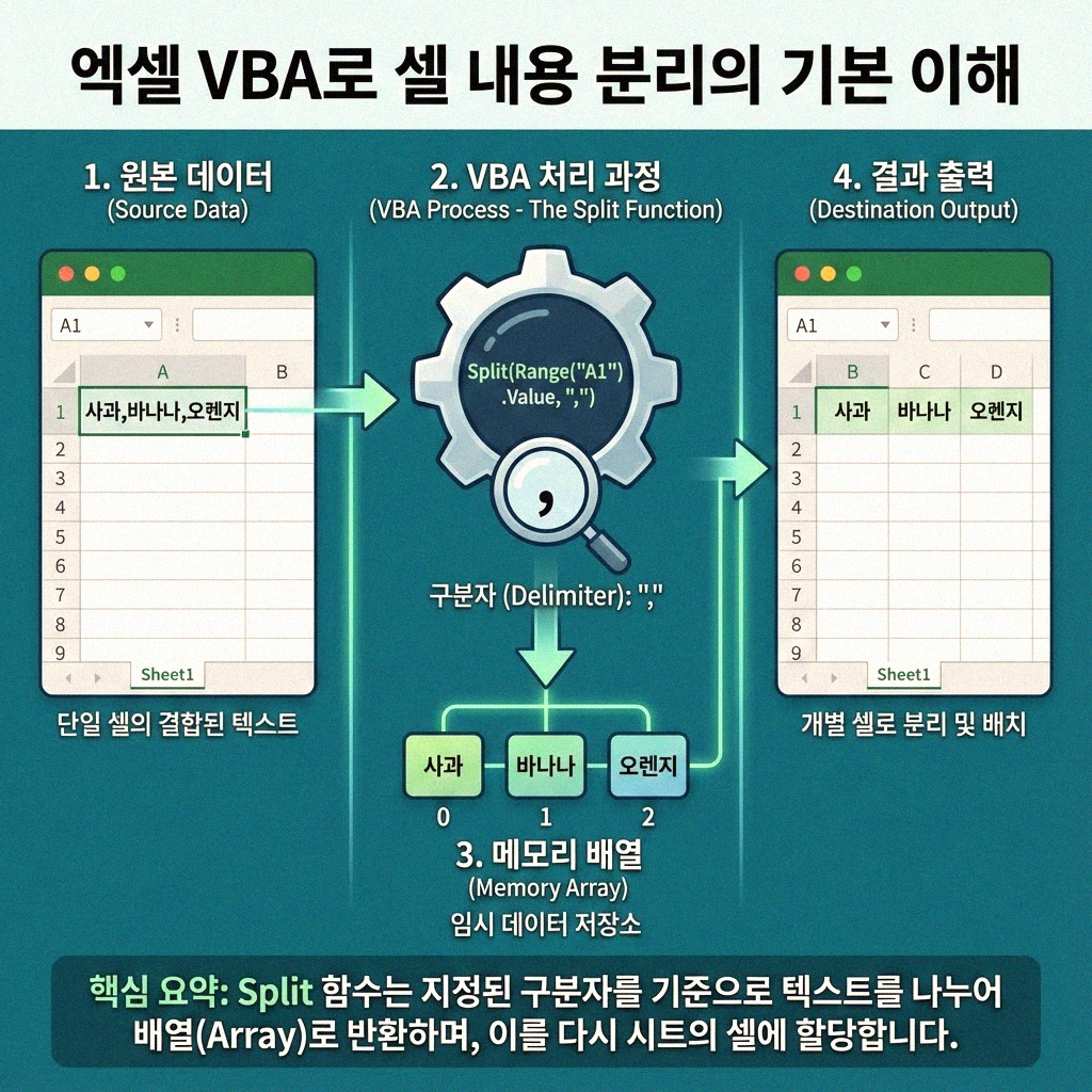 엑셀 VBA로 셀 내 문자열 쉽게 분리하기