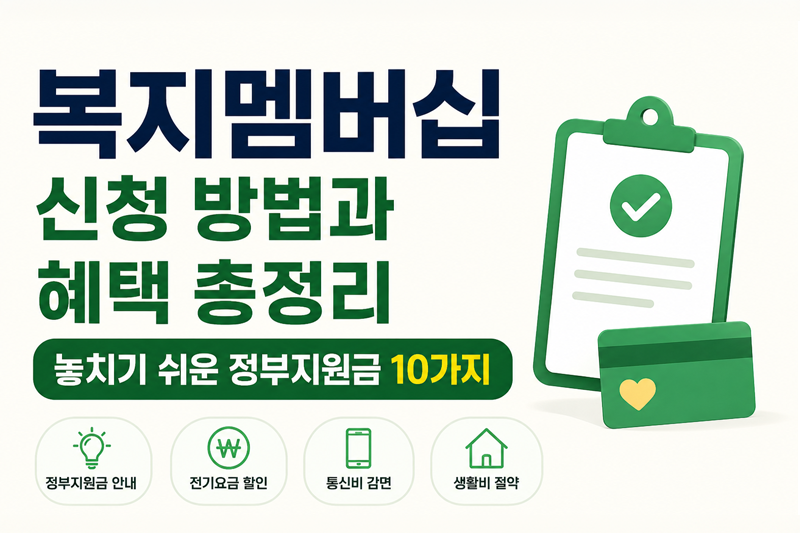 복지멤버십 신청 방법, 정부지원금 조회, 전기요금 할인, 통신비 감면 등 복지 혜택 안내 이미지