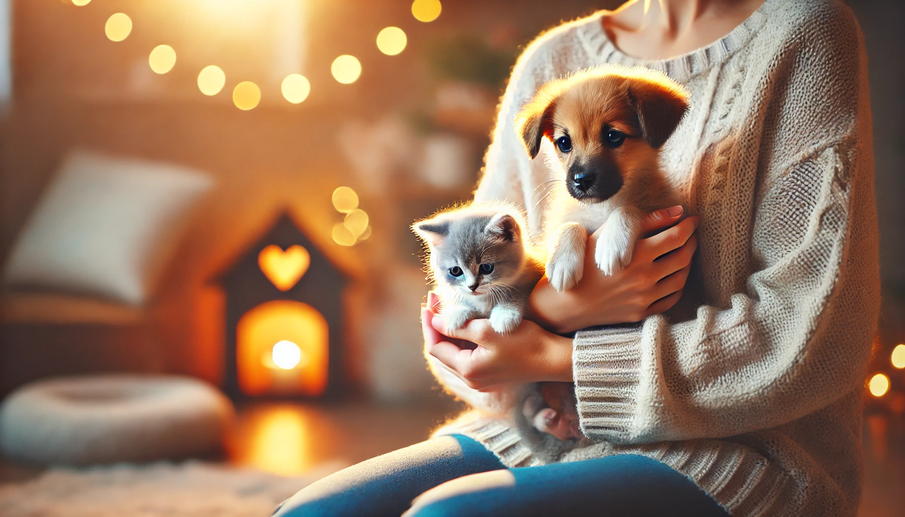 반려견과 반려묘가 사람에게 안겨있는 사진