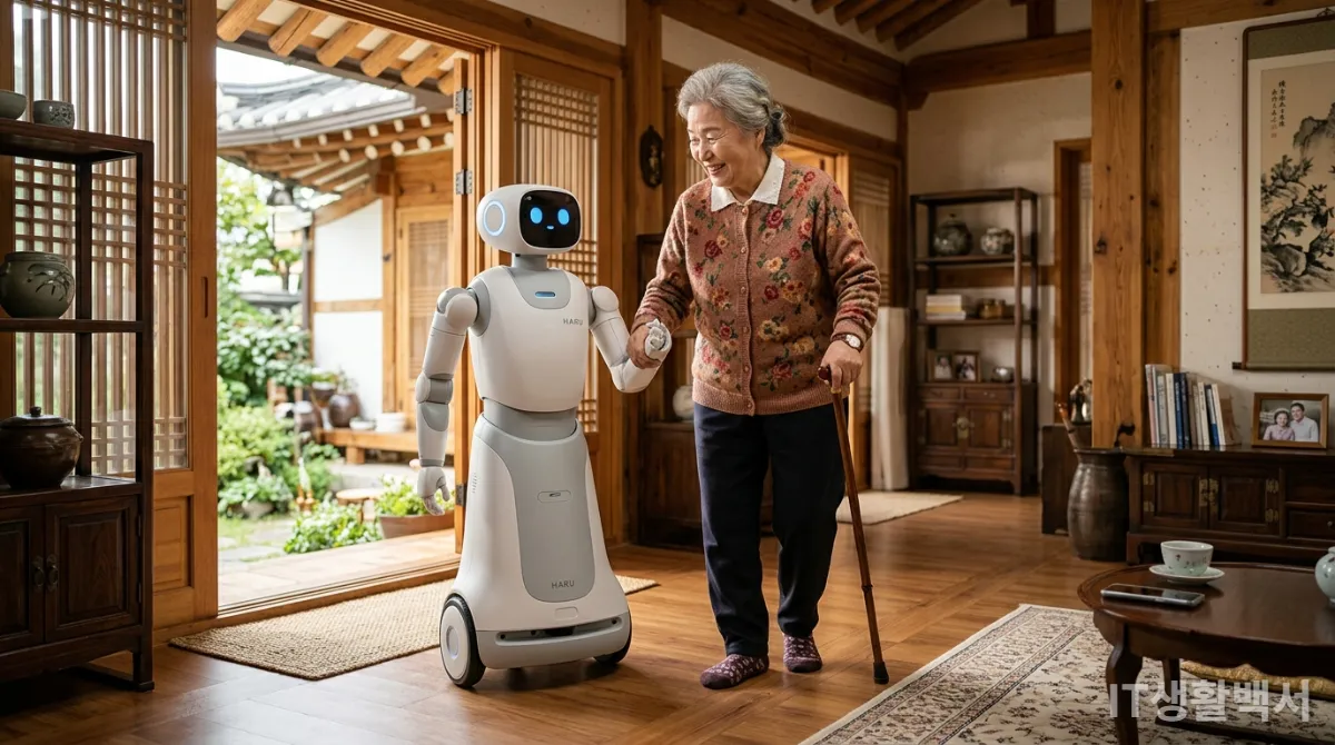 한국 가정에서 노약자를 돕는 피지컬 AI 로봇