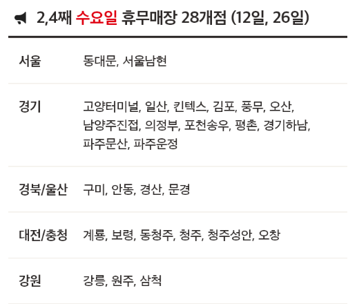 3월 홈플러스 휴무일 - 2,4째주 수요일