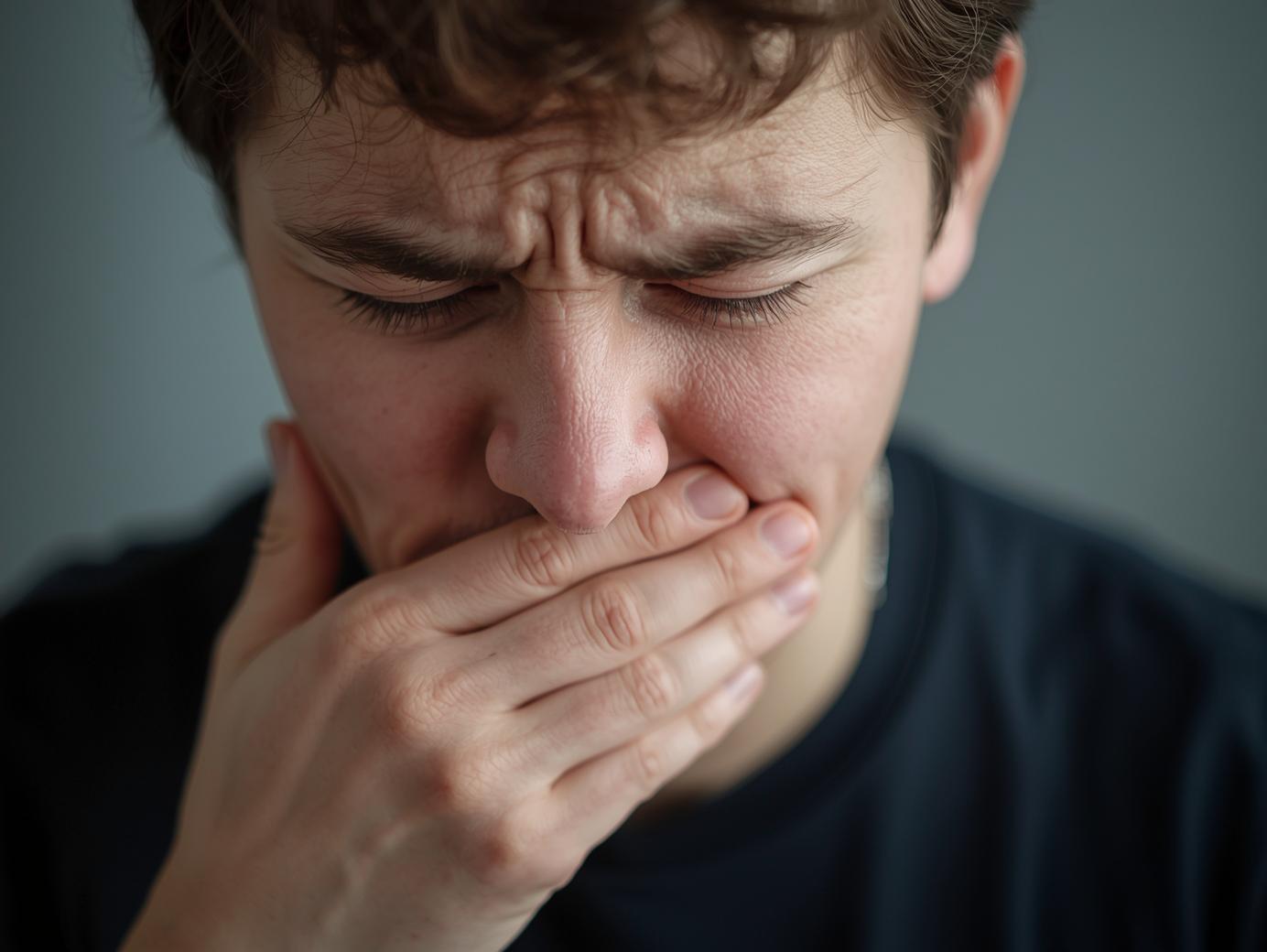 감기로 기침을 하고 있는 모습