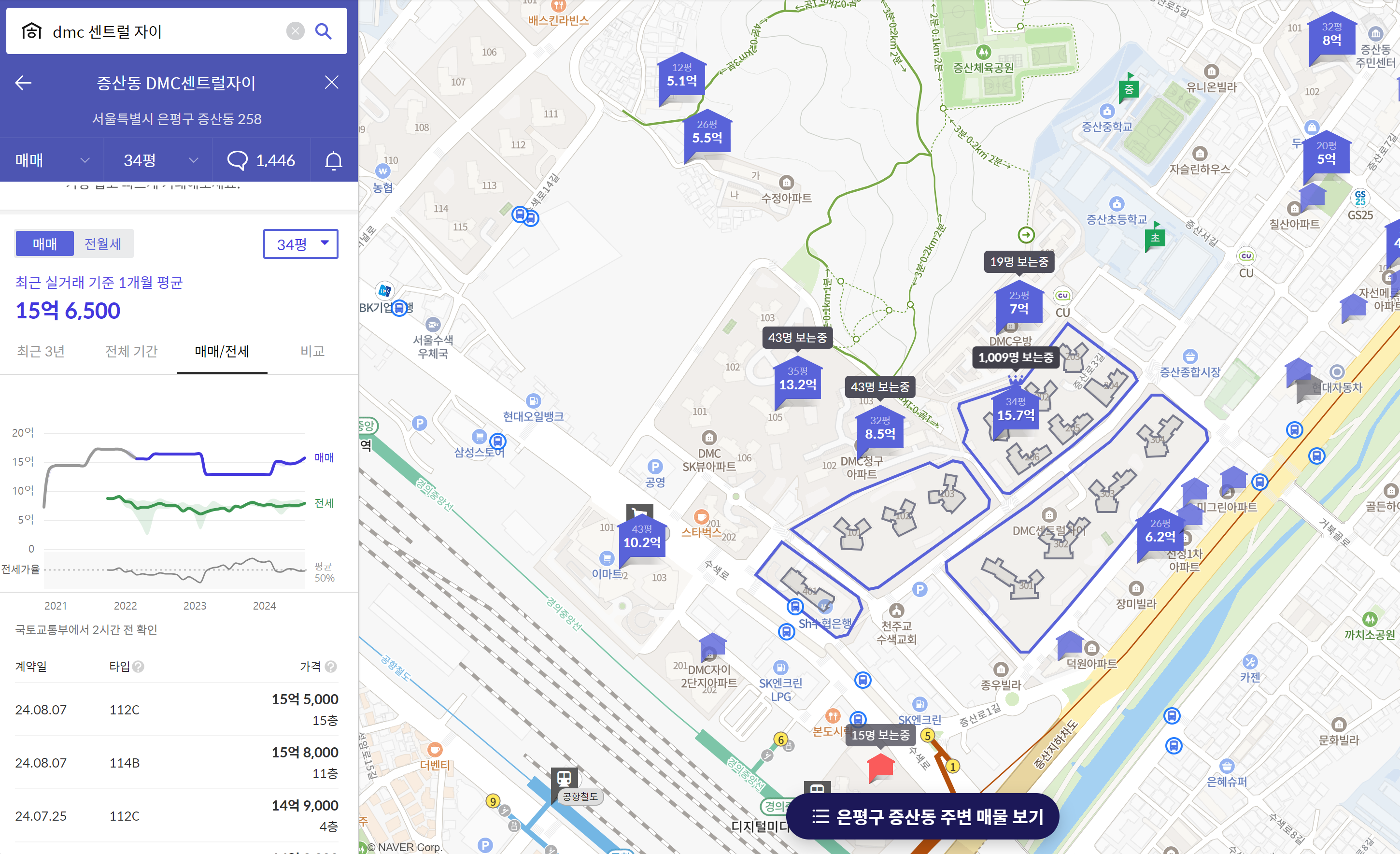 dmc 센트럴 자이 시세 차익