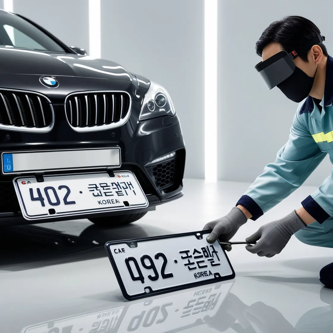 자동차번호판 교체하는 기술자