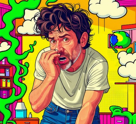 남성이-입냄새에-괴로워하고-있습니다.