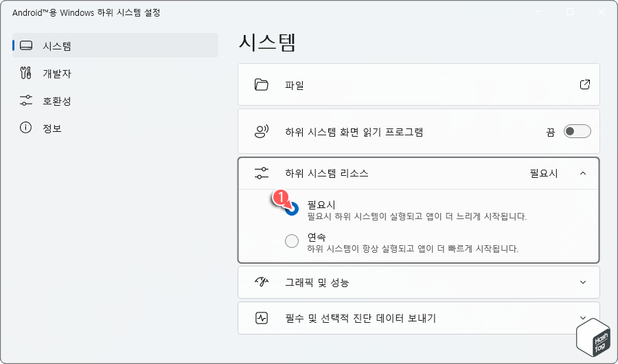 하위 시스템 리소스 > 필요시 모드로 변경