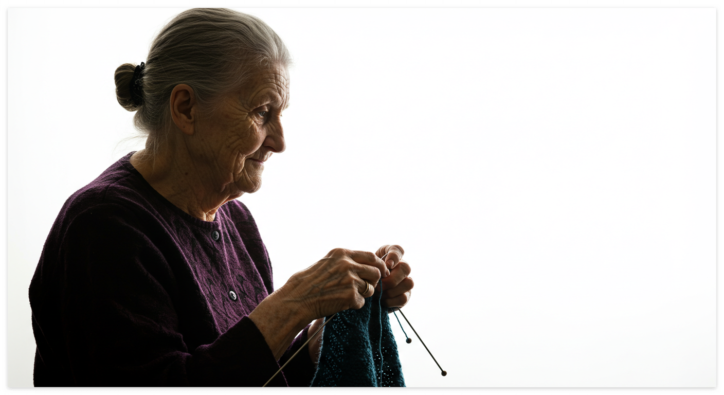 손뜨개하는 노인의 손