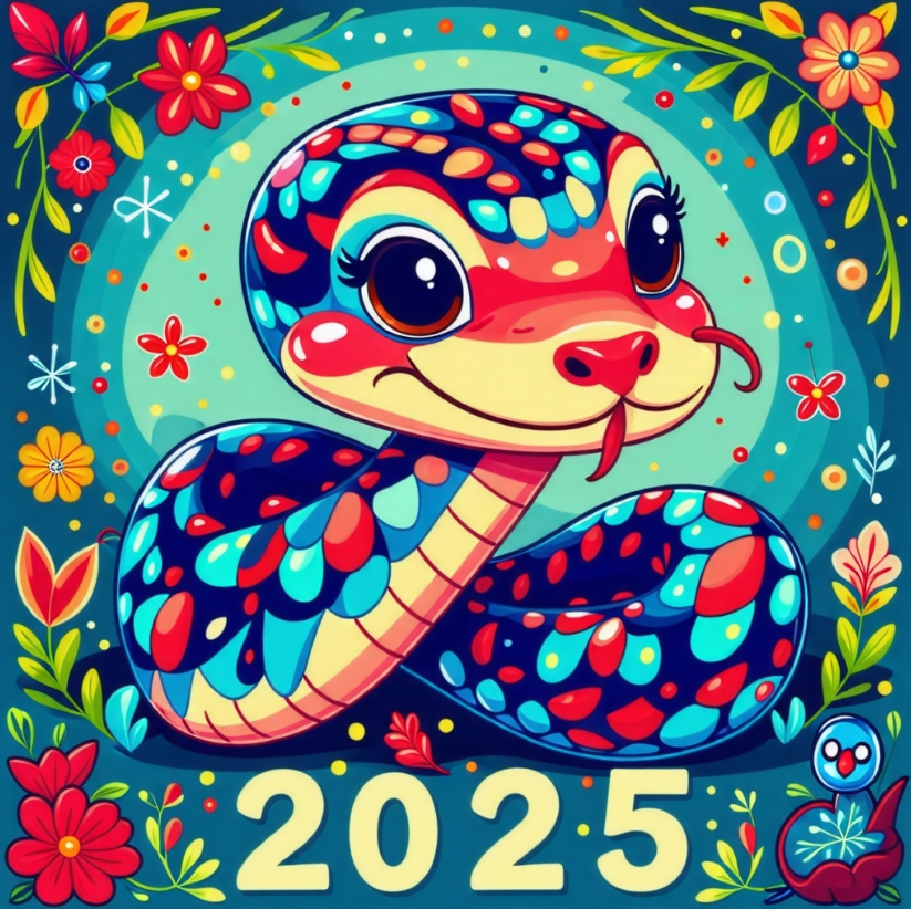 2025년 뱀띠 운세(재물운, 애정운, 건강운)을 나타내는 뱀띠이미지입니다.