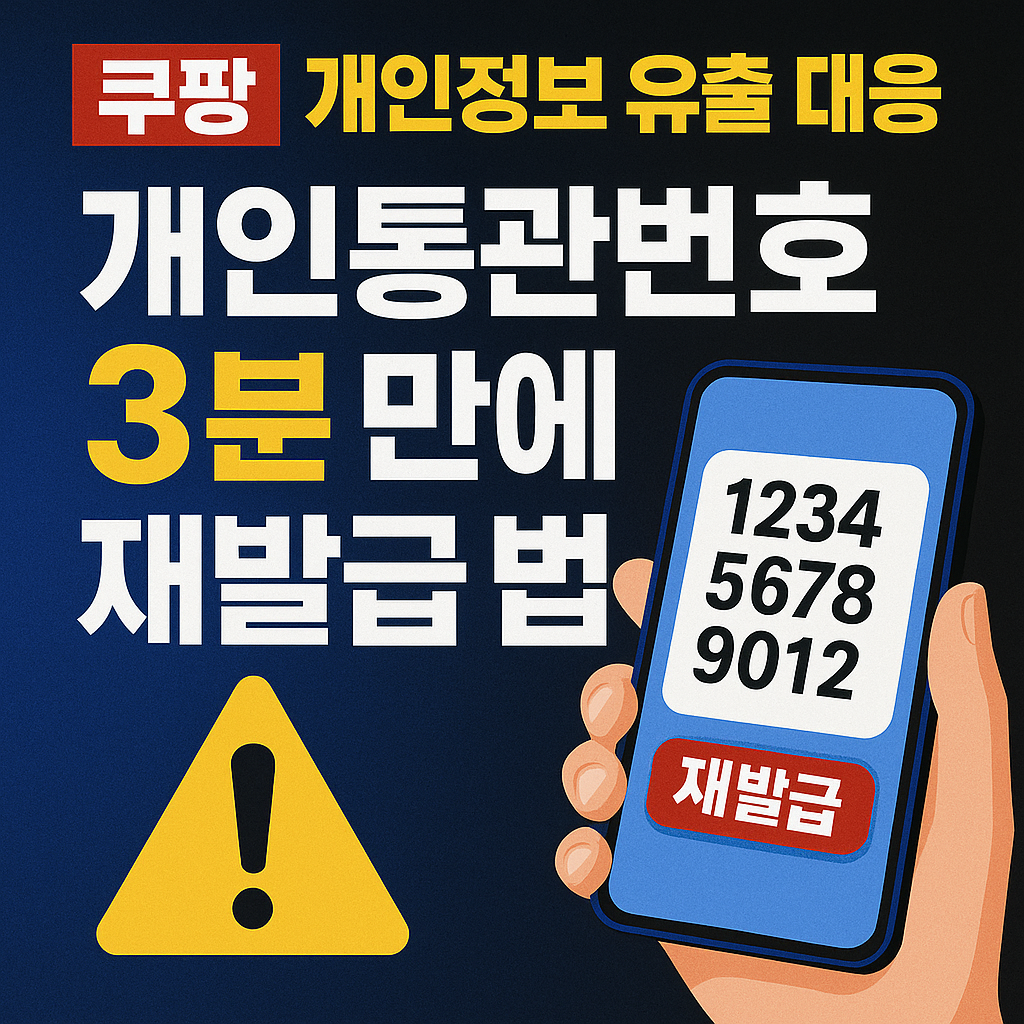 쿠팡 개인정보 유출 대응을 위해 개인통관번호 재발급방법을 안내하는 뉴스형 썸네일 이미지