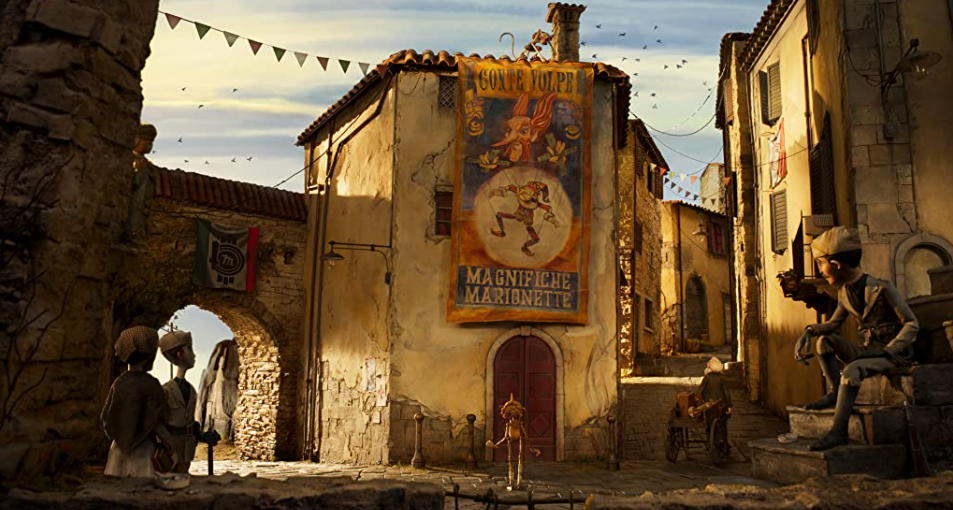 서커스공연전단지를구경하는피노키오