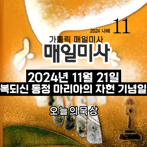 2024년 11월 21일 매일미사 복되신 동정 마리아의 자헌 기념일 오늘의 묵상