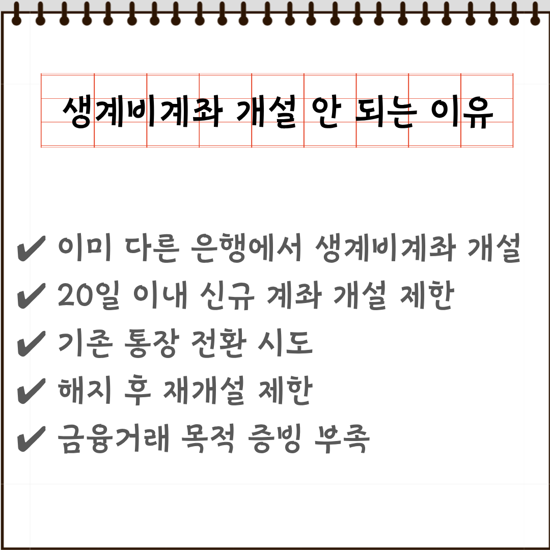 생계비계좌 개설 안 되는 이유 요약카드